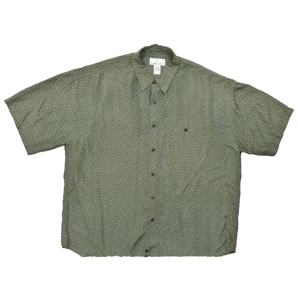 Rinnovato Men's XL Green 100% Silk Short Sleeve Button Down Shirt Abstract Print